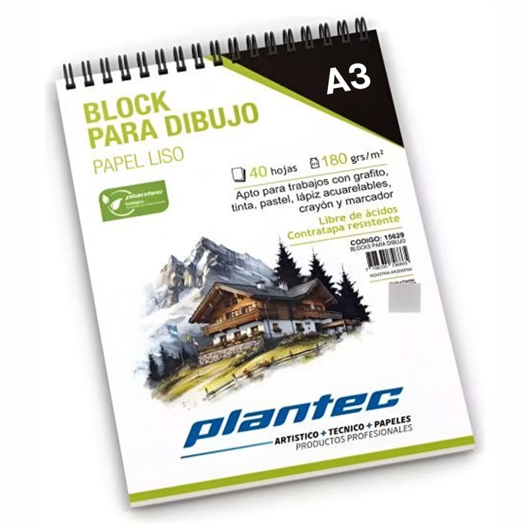  BLOCK DIBUJO PLANTEC ESPIRALADO VERTICAL  180GR A3 X40 HOJAS