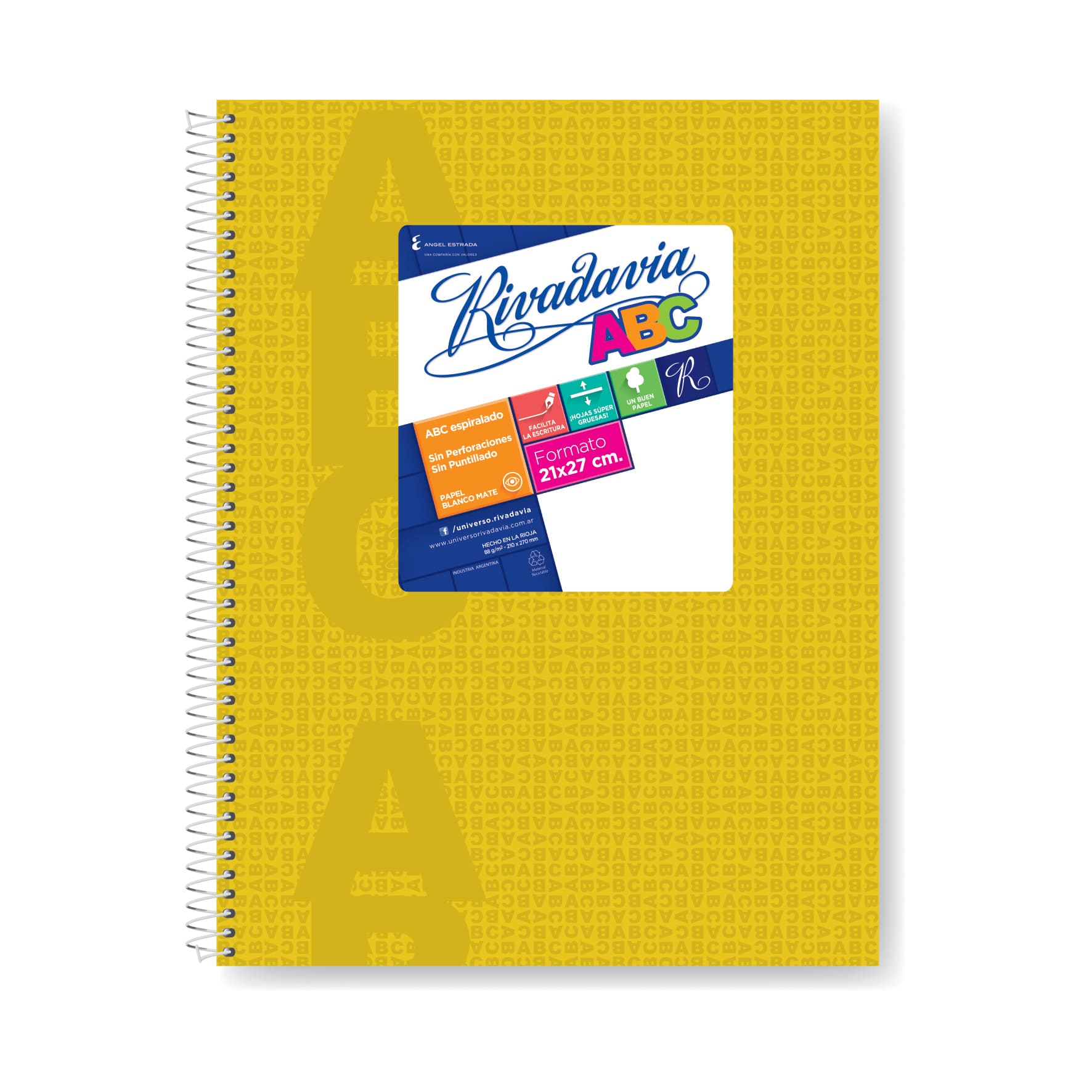  CUADERNO RIVADAVIA 21X27 ABC TAPA CARTON  ESPIRAL AMARILLO 60 HOJAS RAYADO