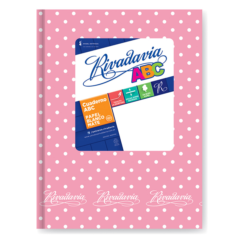  CUADERNO RIVADAVIA 19X23 ABC TAPA CARTON  LUNAR ROSA 50 HOJAS RAYADO