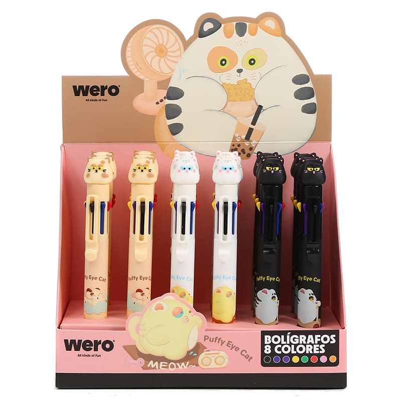  BOLIGRAFO RETRACTIL WERO 8 COLORESDISPLAY X18 PUFFY CATS