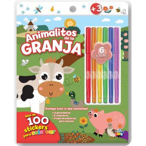  LIBRO PLOW COLOREAR STICKERS ANIMALESMAR CON 6 MARCADORES