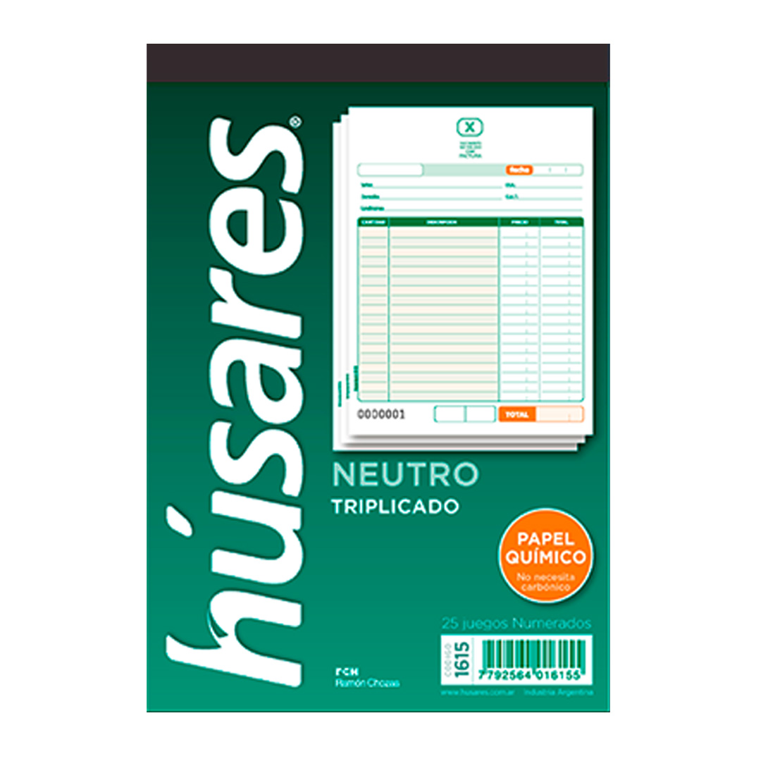  TALONARIO HUSARES 1615 TRIPLICADO  QUIMICO MULTIUSO 14X20