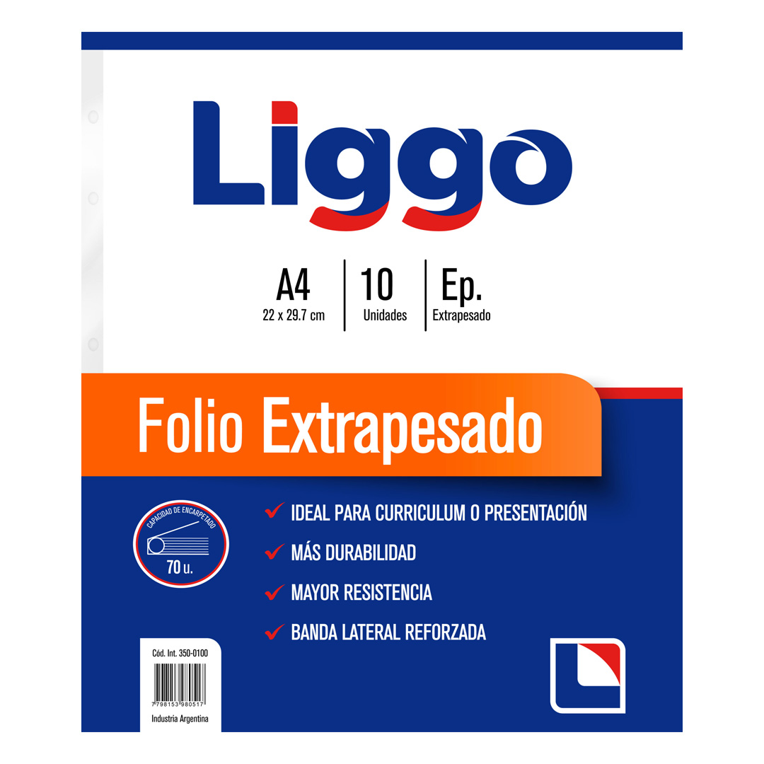  FOLIO A4 70 MICRONES LIGGO EXTRAPESADO;
X10