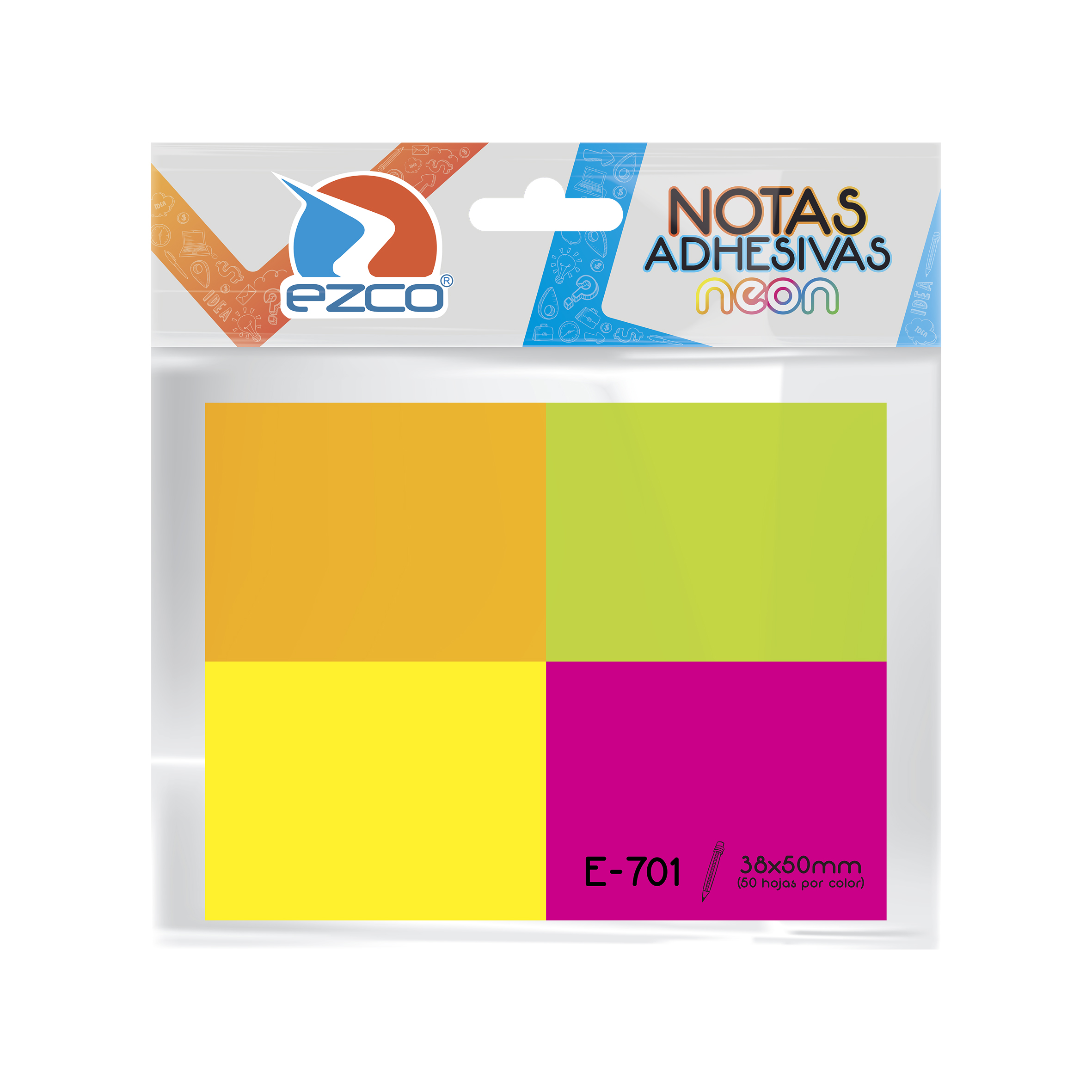  NOTA ADHESIVA EZCO E-701 NEON 4 COLORES 38X50 50HJ POR COLOR