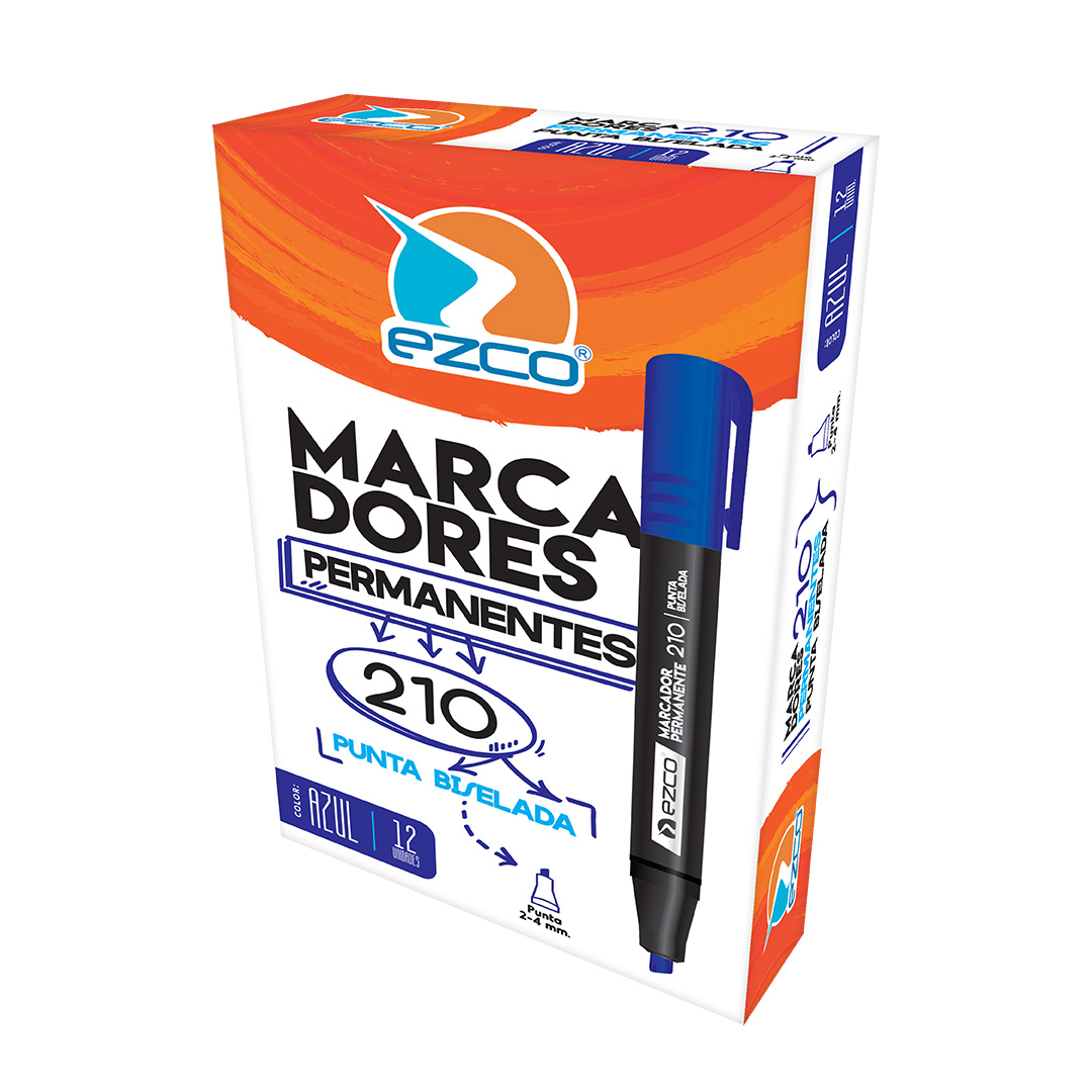  MARCADOR PERMANENTE EZCO 210 PUNTA  BISELADA AZUL X12