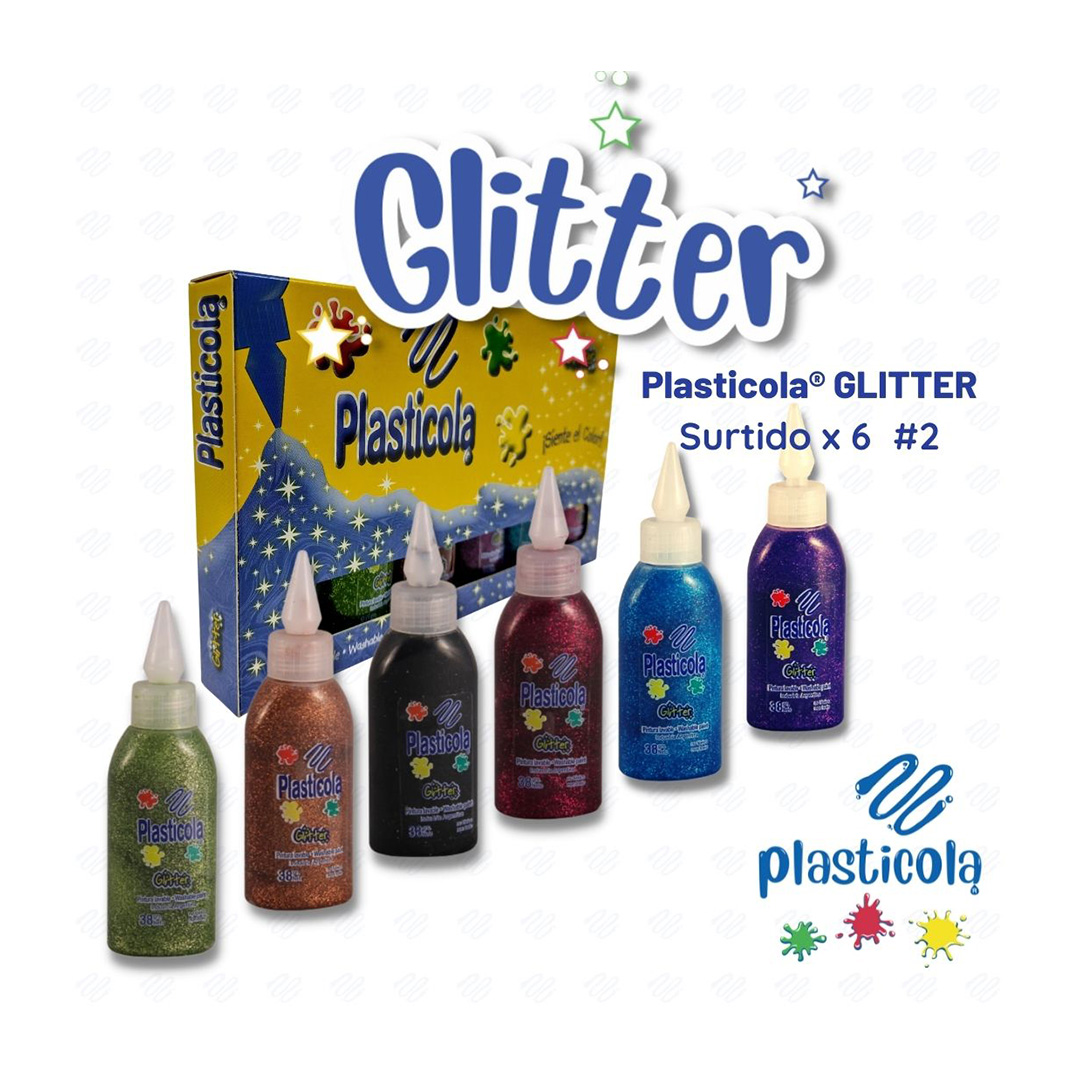  ADHESIVO GLITTER PLASTICOLA 31GR X6  SURTIDO DOS