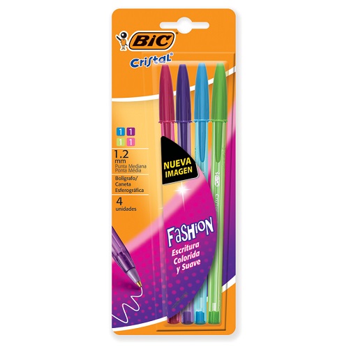  BOLIGRAFO BIC CRISTAL FASHION 1.2MM  BLISTER SURTIDO X4