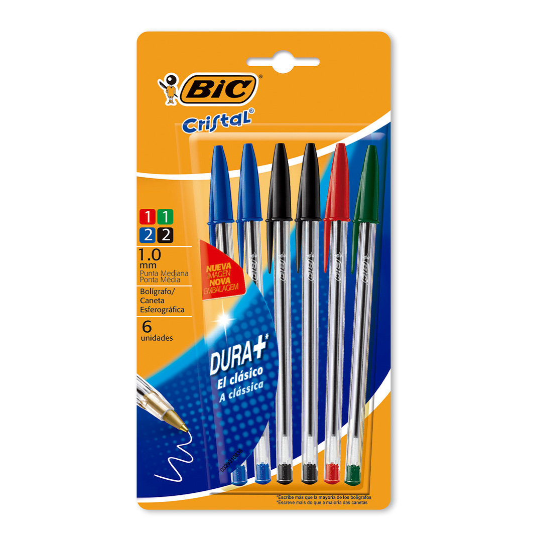  BOLIGRAFO BIC CRISTAL 1MM COLORES  CLASICOS SURTIDOS BLISTER X6
