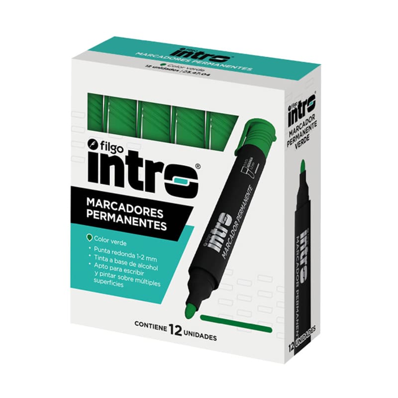  MARCADOR PERMANENTE INTRO PUNTA REDONDA VERDE X12