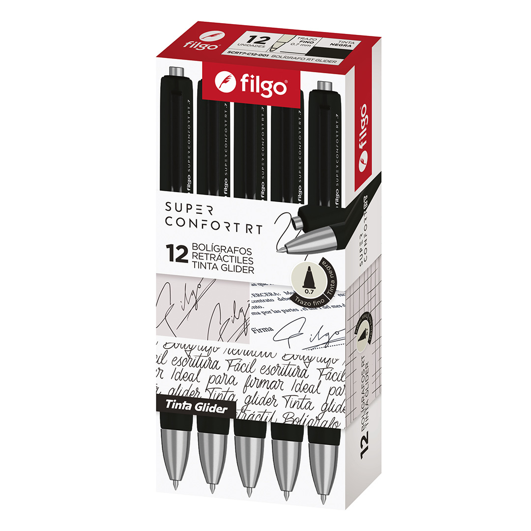  BOLIGRAFO RETRACTIL FILGO GLIDER CONFORT  0.7 NEGRO X12