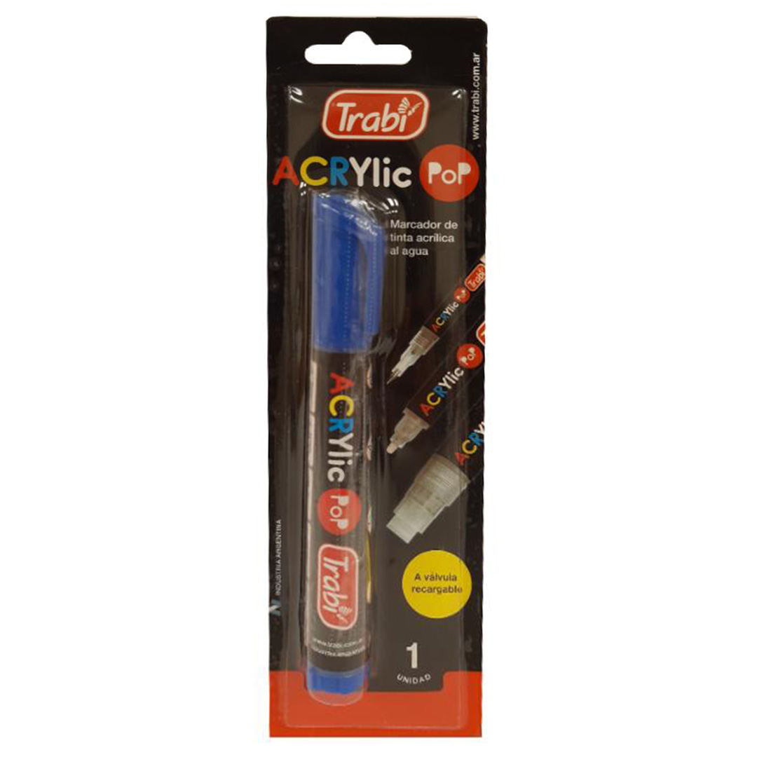  MARCADOR ACRILICO ACRY LIC POP TRABI 2-;
4MM BLISTER X1 AZUL