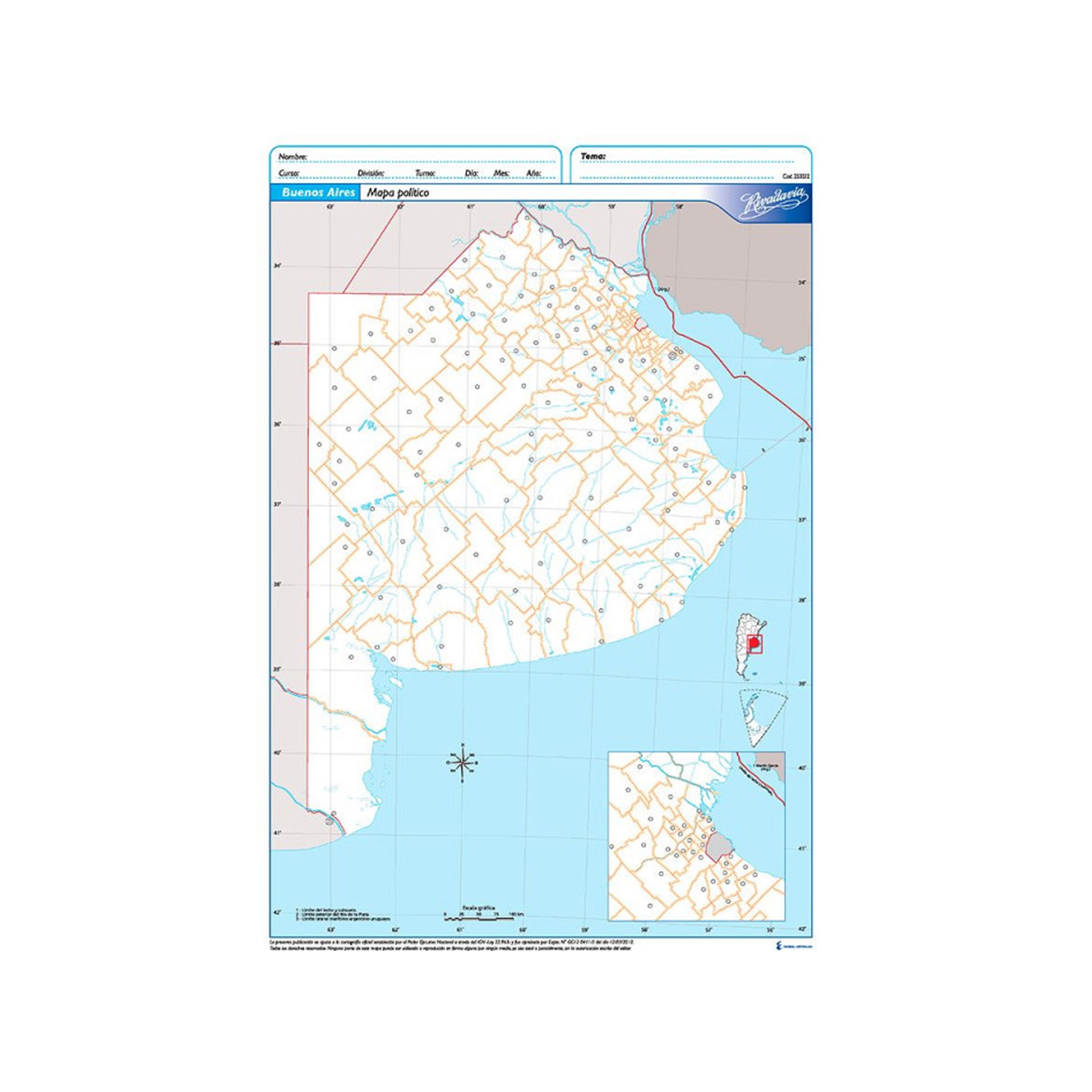  MAPAS N3 RIVADAVIA X 40H BUENOS AIRES POLITICO