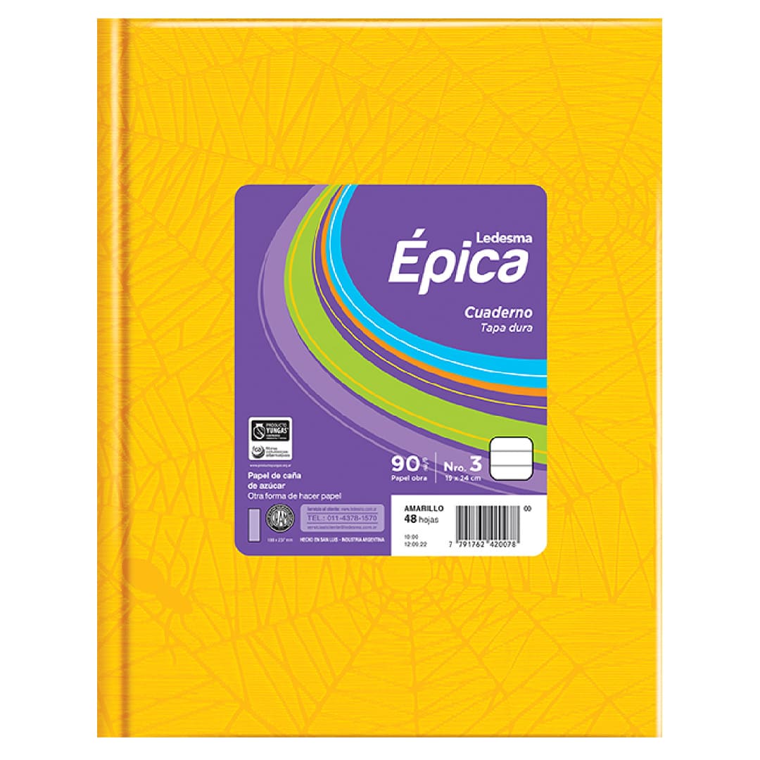  CUADERNO EPICA 19X24 TAPA CARTON FORRADO  AMARILLO 48 HOJAS RAYADO