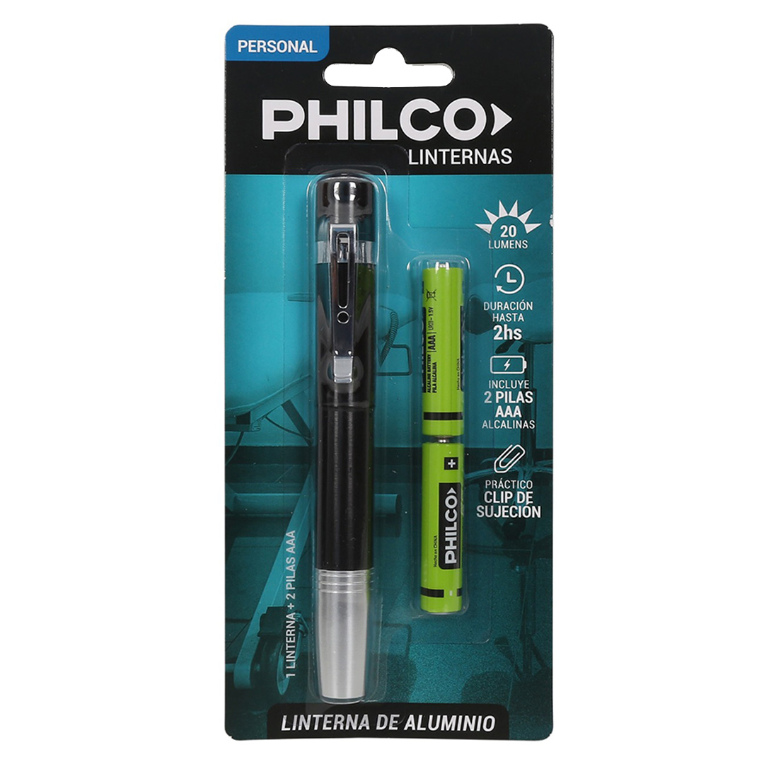  LINTERNA PHILCO PERSONAL + 2 PILAS AAA;
20 LUMENES