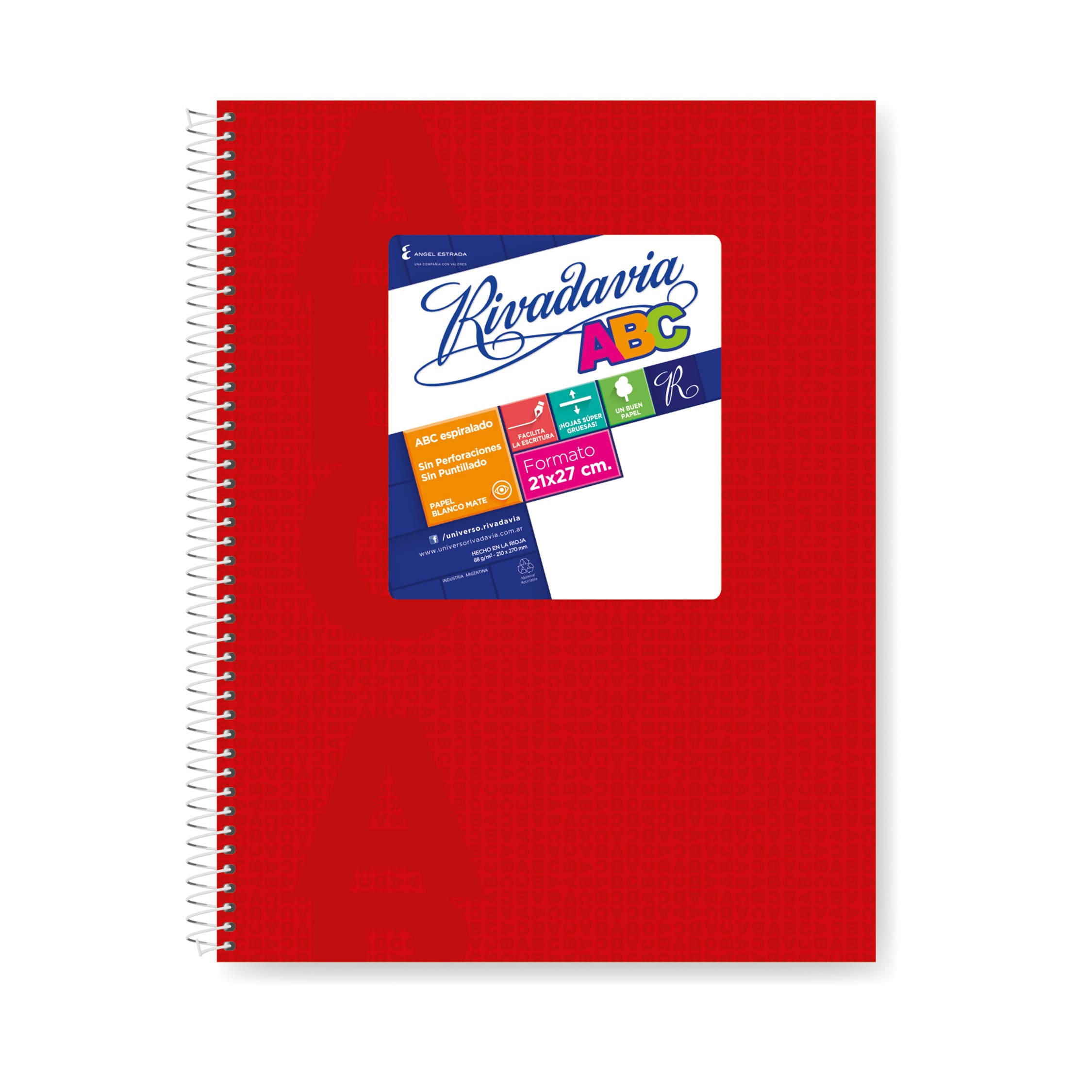  CUADERNO RIVADAVIA 21X27 ABC TAPA CARTON  ESPIRAL ROJO 60 HOJAS RAYADO