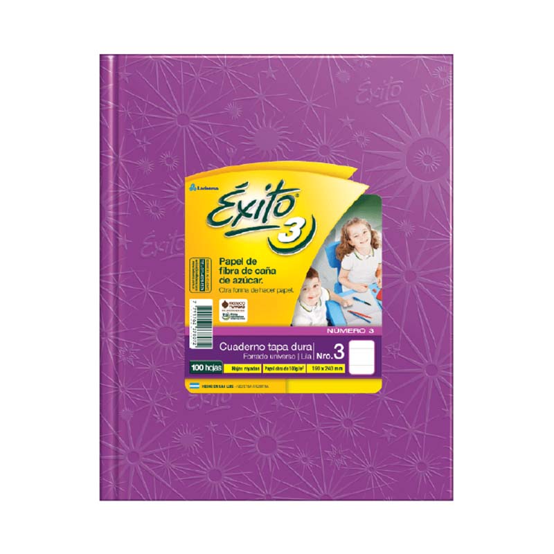  CUADERNO EXITO 19X24 TAPA CARTON FORRADO  LILA 100 HOJAS RAYADO