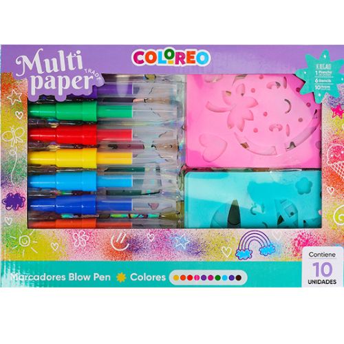  MARCADOR MULTIPAPER BLOW PEN X10 SET  STENCILS + STICKERS