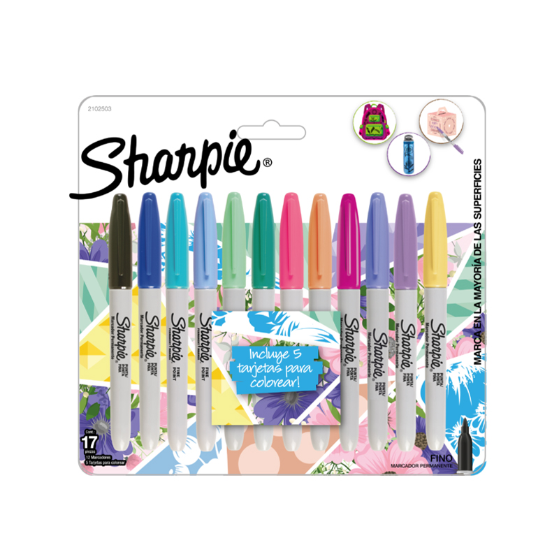  MARCADOR PERMANENTE SHARPIE FINO  TROPICAL X12