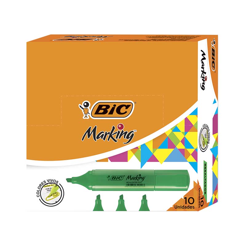  RESALTADOR CHATO BIC X10 FLUO VERDE