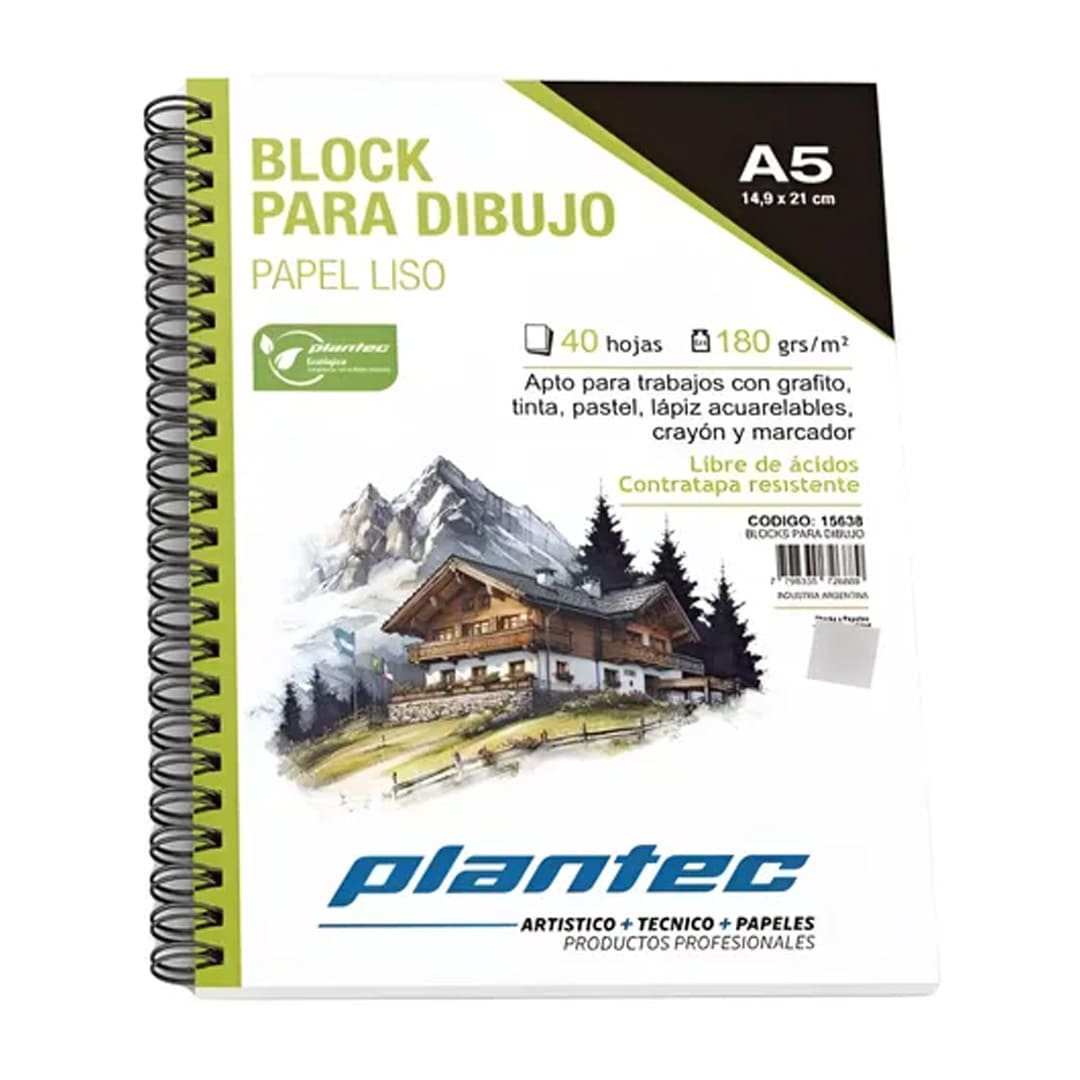  BLOCK DE DIBUJO PLANTEC ESPIRALADO  LATERAL A5 180GR 40 HOJAS