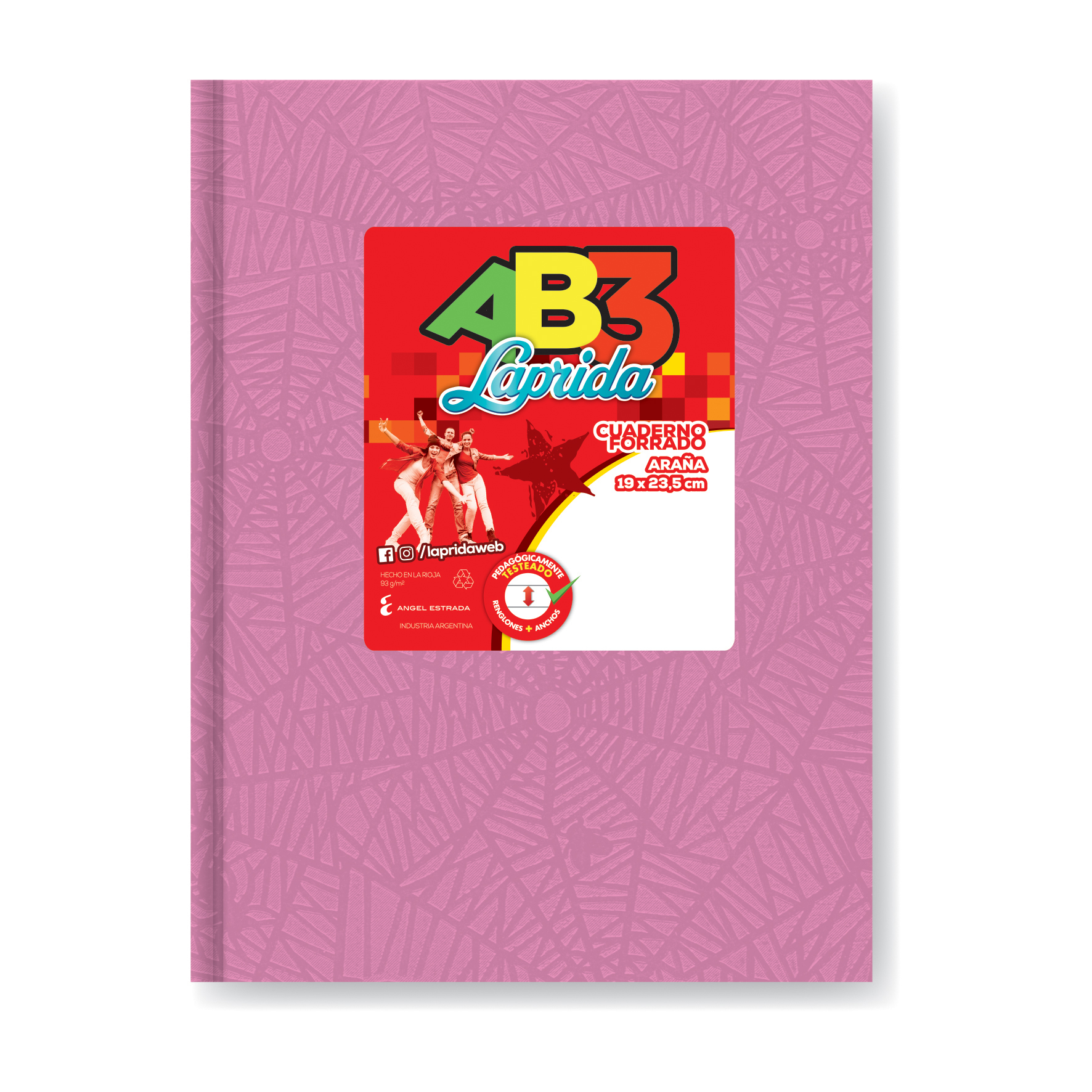 CUADERNO LAPRIDA 19X23 AB3 TAPA CARTON;
ARAÑA ROSA 50 HOJAS RAYADO