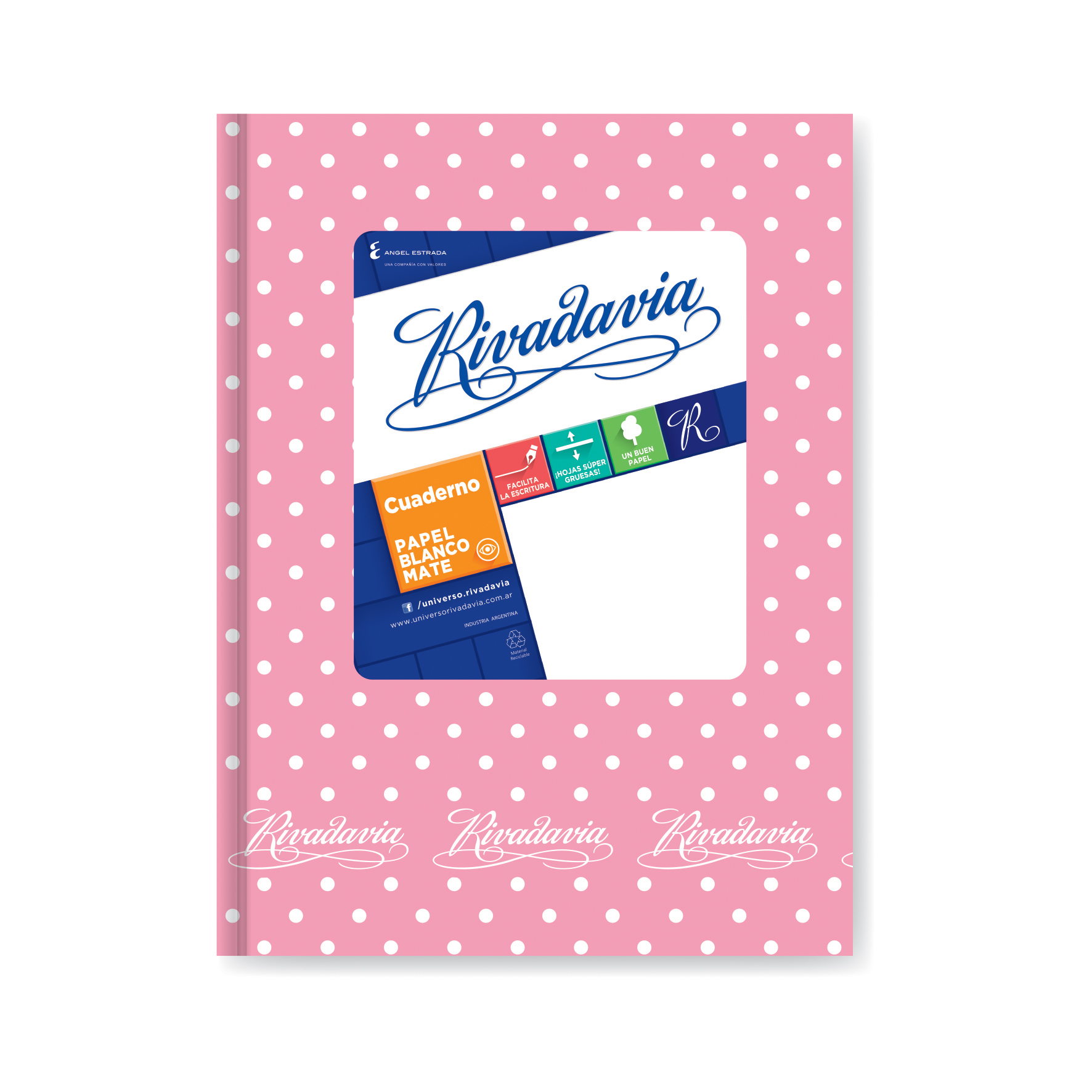  CUADERNO RIVADAVIA 16X21 TAPA CARTON  LUNAR ROSA 50 HOJAS RAYADO
