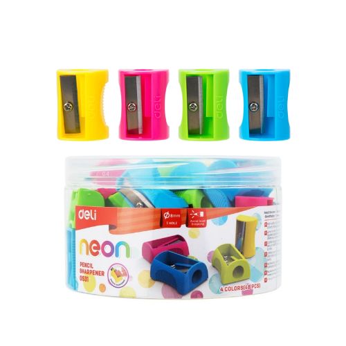  SACAPUNTAS DELI PLASTICO NEON CURVO POTE  X48