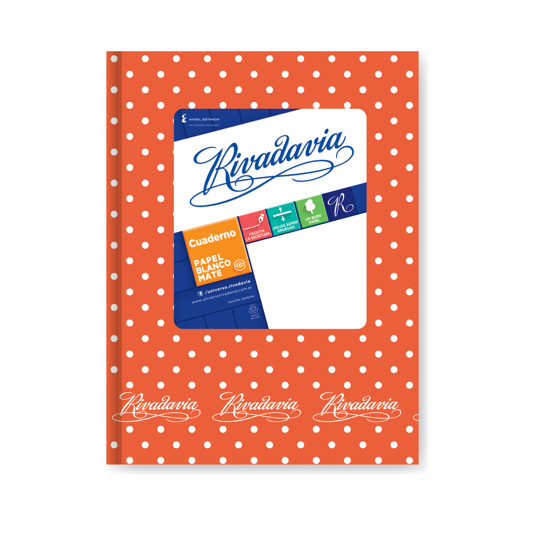  CUADERNO RIVADAVIA 16X21 TAPA CARTON  LUNAR NARANJA 50 HOJAS RAYADO