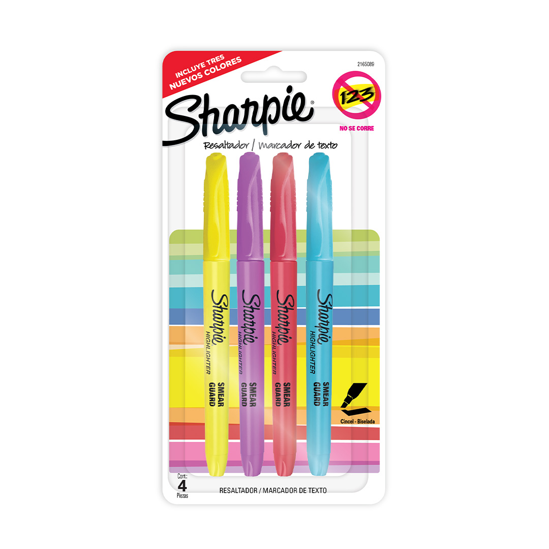  RESALTADOR FINO SHARPIE BLISTER X4  COLORES FLUO