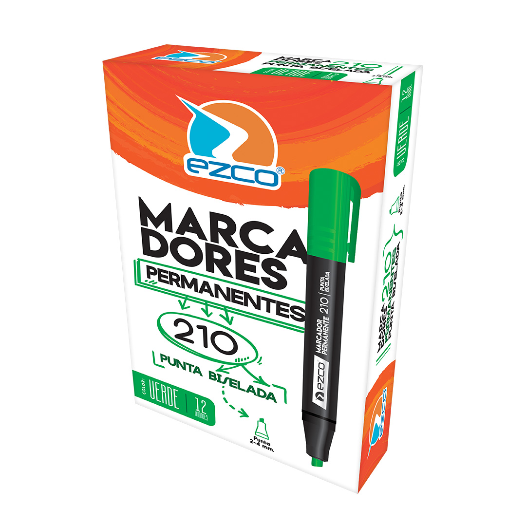  MARCADOR PERMANENTE EZCO 210 PUNTA  BISELADA VERDE X12