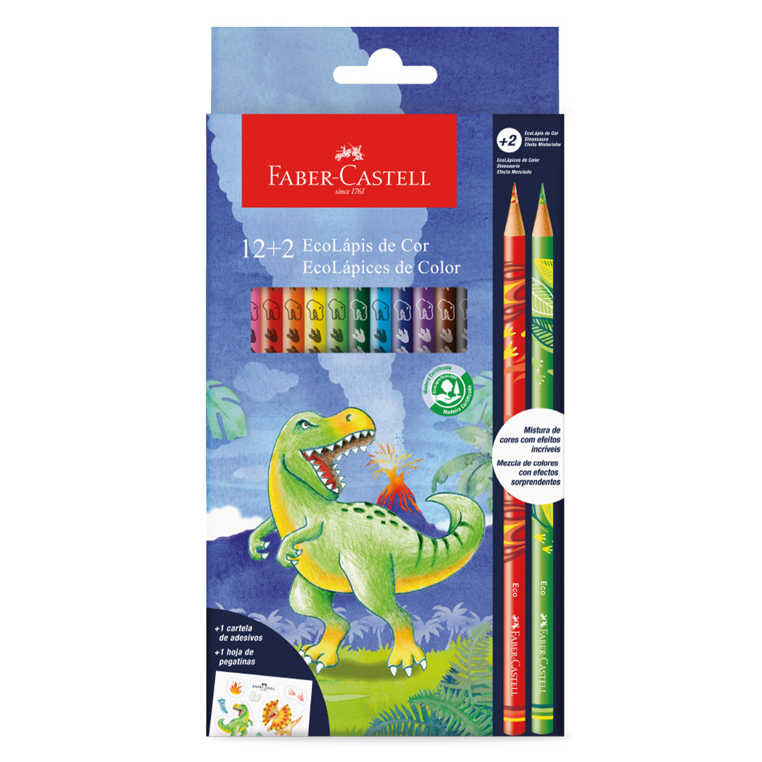  LAPIZ COLOR FABER ECOLAPIZ DINOSAURIOX12 + 2 LAPICES EFECTO MEZCLADO