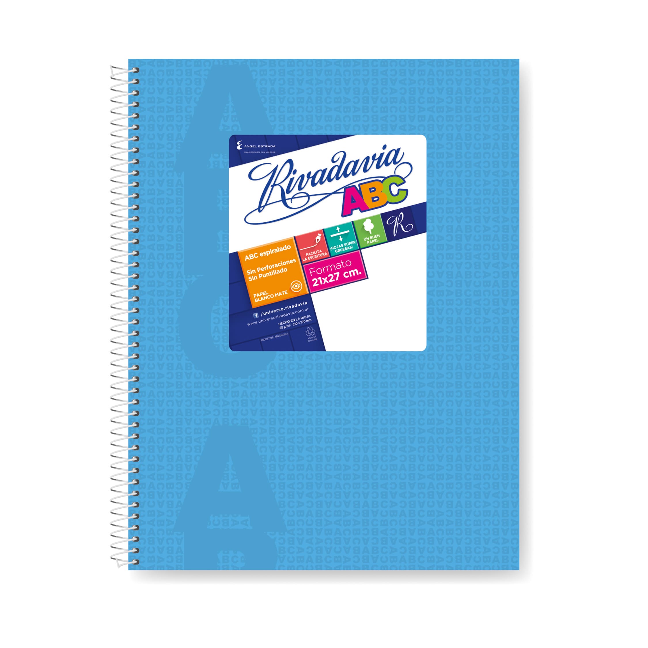  CUADERNO RIVADAVIA 21X27 ABC TAPA CARTON  ESPIRAL CELESTE 60 HOJAS RAYADO