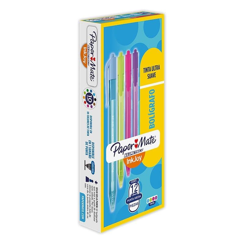  BOLIGRAFO RETRACTIL PAPERMATE KM 100  INKJOY X12 SURTIDO 4 COLORES ULTRA SUAVE