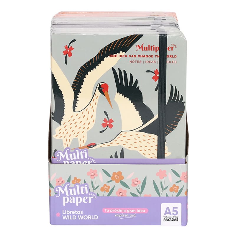  LIBRETA A5 MULTIPAPER WILD WORLD 80GR 96  HOJAS RAYADO PACK X12