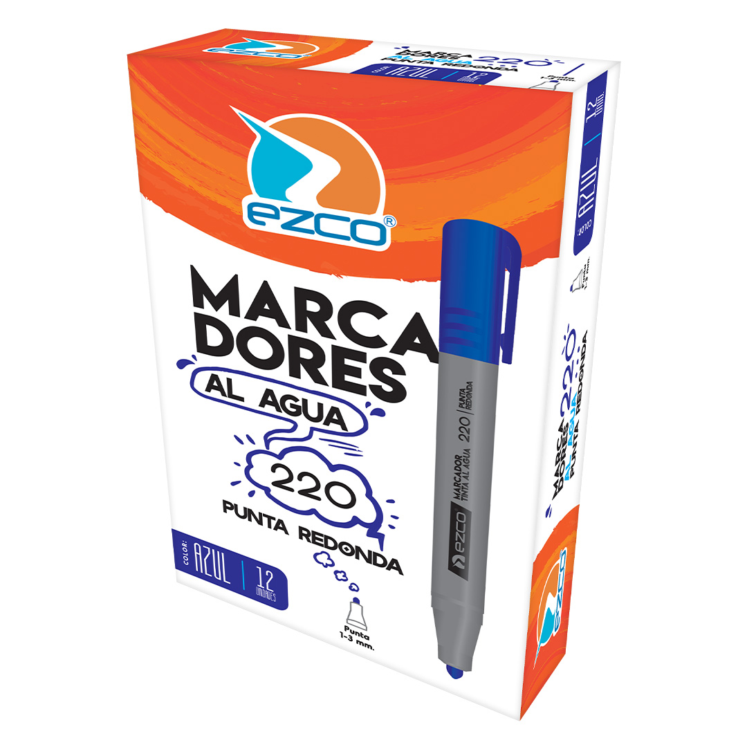  MARCADOR AL AGUA EZCO 220 PUNTA REDONDA AZUL X 12