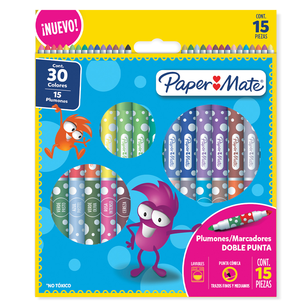  MARCADOR ESCOLAR PAPER MATE DOBLE PUNTA ESTUCHE X30 COLORES