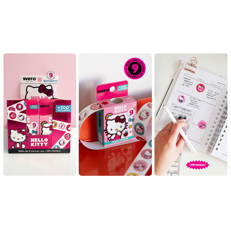  STICKERS ROLLO WERO BULLET HELLO KITTY 9  METROS DE STICKERS PACK X10