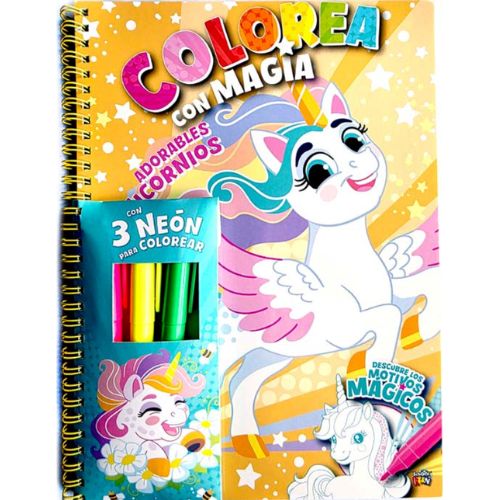  LIBRO PLOW COLOEA CON MAGIA ADORABLESUNICORNIOS + 3 MARCADORES