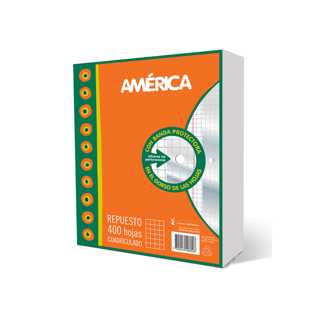  REPUESTO AMERICA N3 CON BANDA 400 HOJAS CUDRICULADO