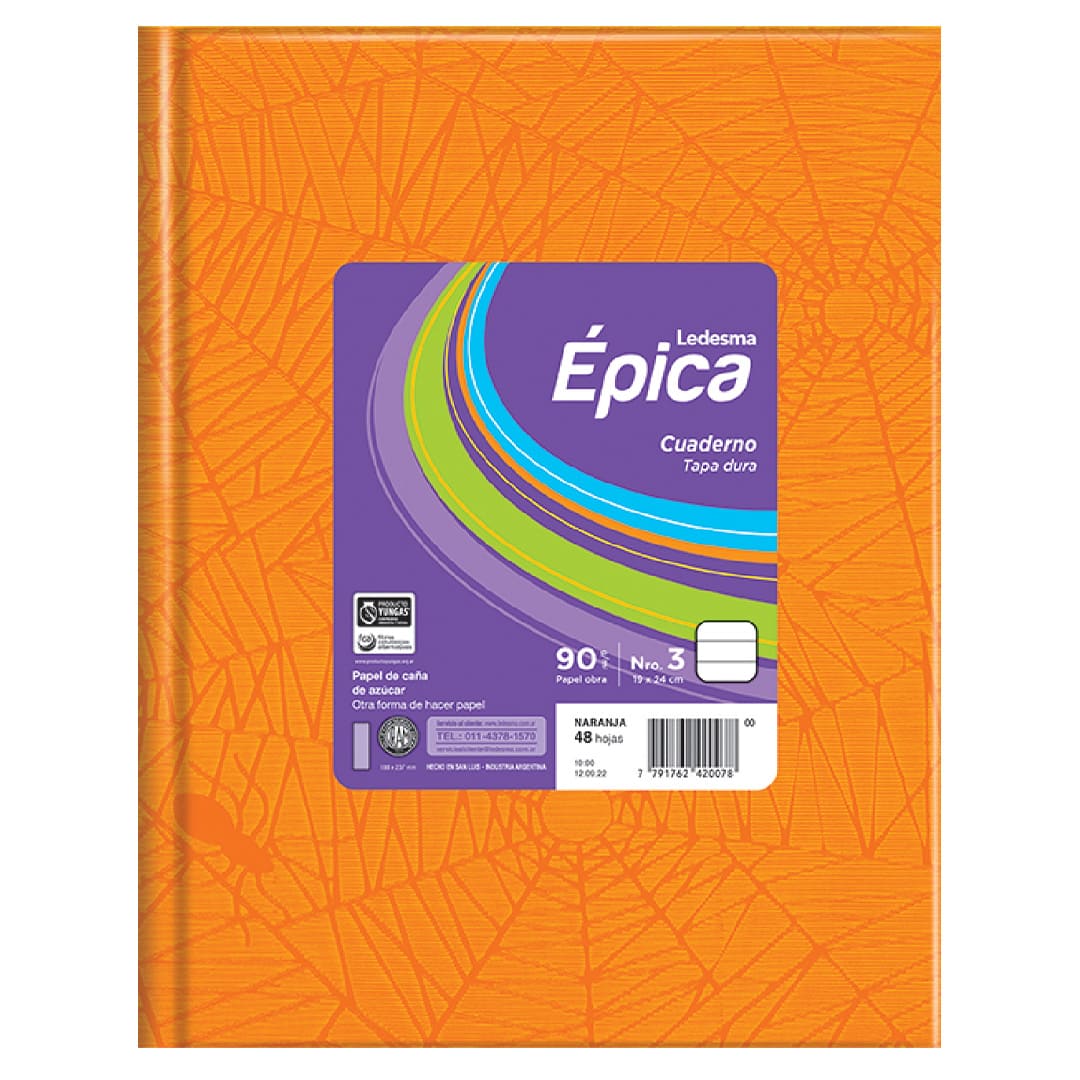  CUADERNO EPICA 19X24 TAPA CARTON FORRADO  NARANJA 48 HOJAS RAYADO