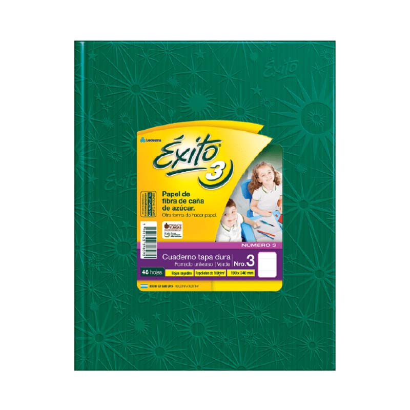  CUADERNO EXITO 19X24 TAPA CARTON FORRADO  VERDE 48 HOJAS RAYADO