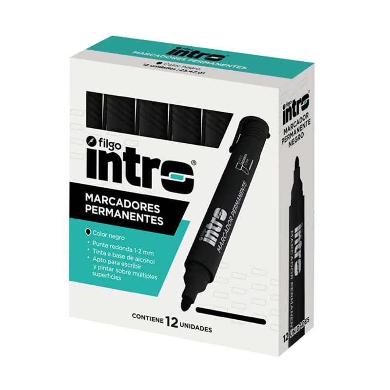  MARCADOR PERMANENTE INTRO PUNTA REDONDA NEGRO X12