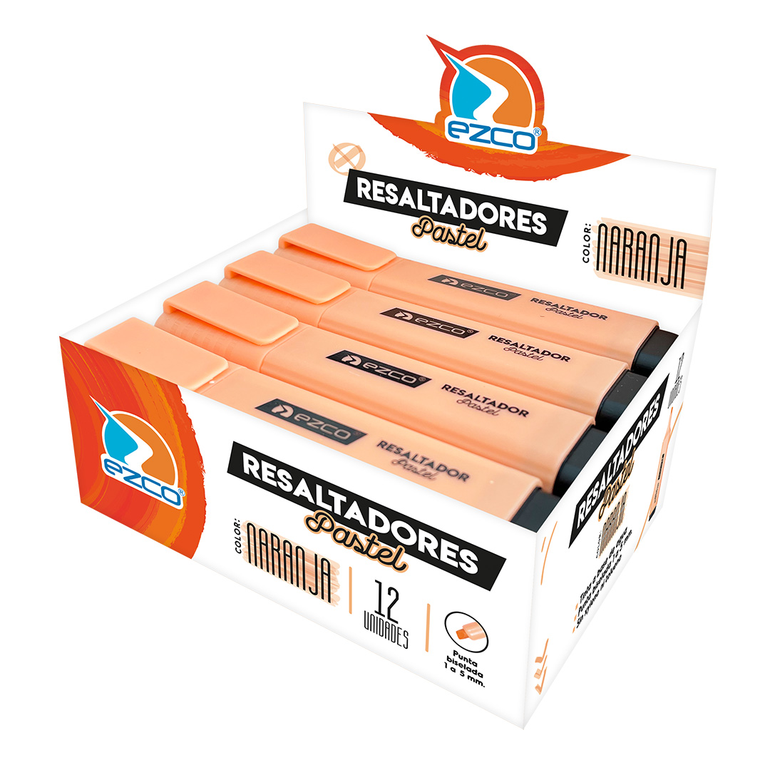 RESALTADOR CHATO EZCO X12 PASTEL NARANJA