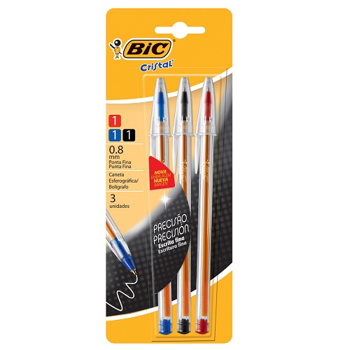  BOLIGRAFO BIC CRISTAL FINA 0.8MM SURTIDO  CLASICO BLISTER X3