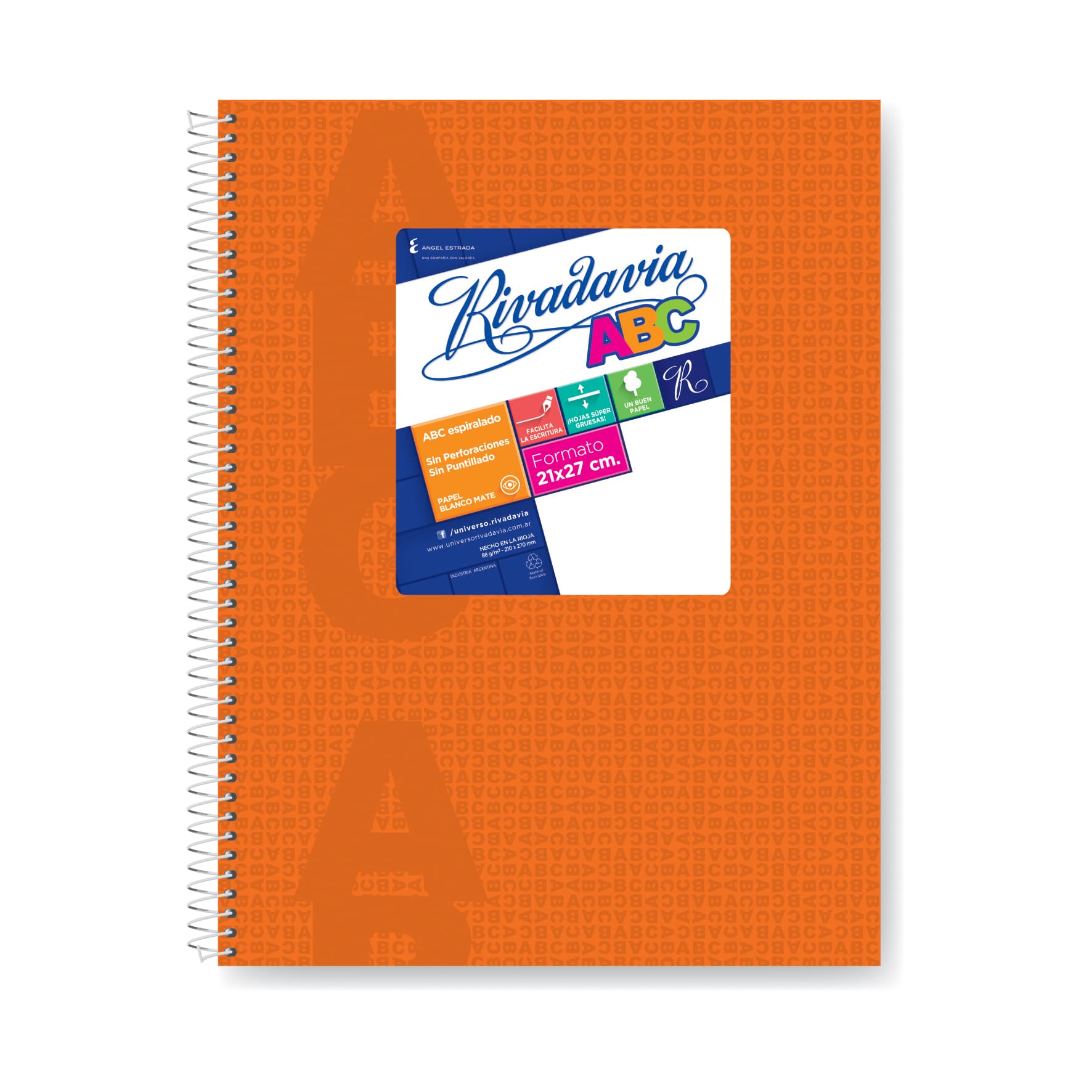  CUADERNO RIVADAVIA 21X27 ABC TAPA CARTON  ESPIRAL NARANJA 60 HOJAS RAYADO