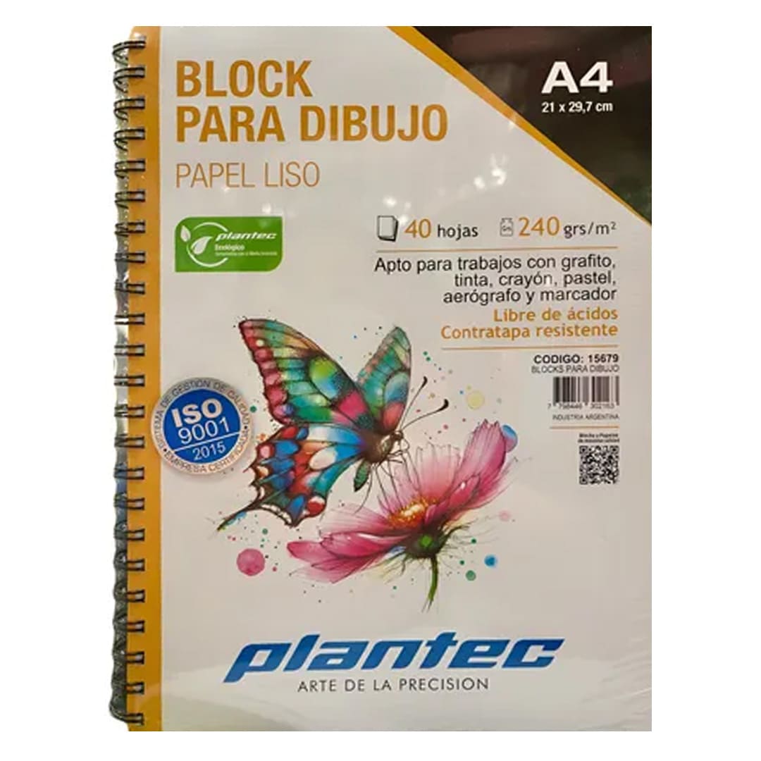  BLOCK DE DIBUJO PLANTEC ESPIRALADO  LATERAL A4 240GR 40 HOJAS