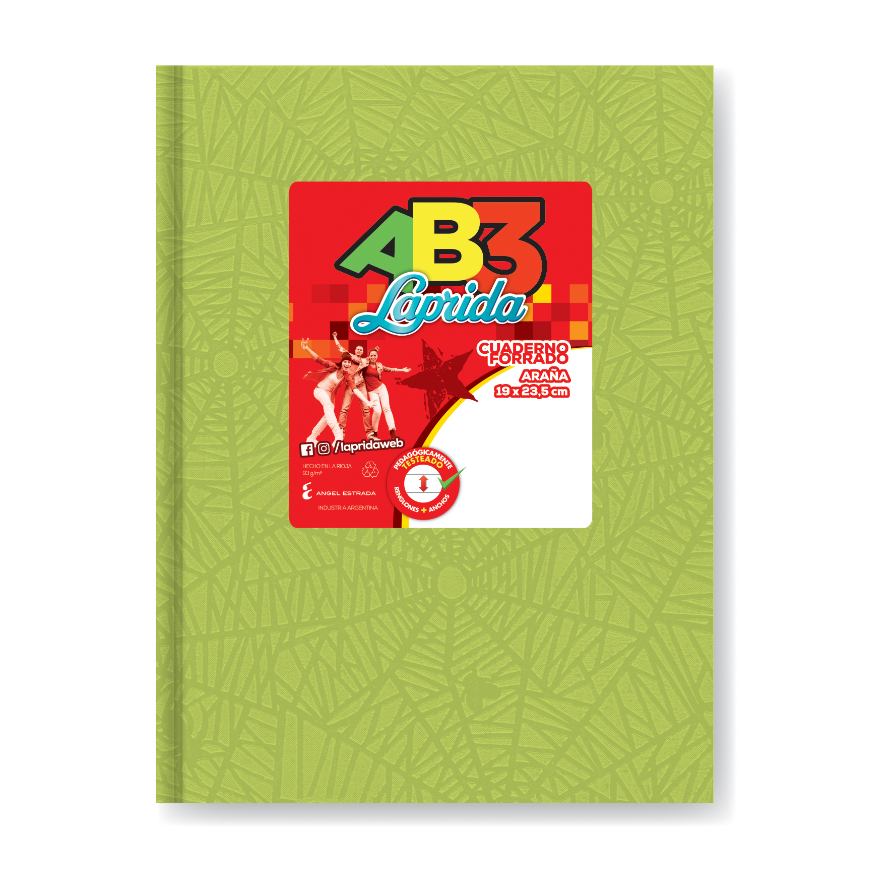  CUADERNO LAPRIDA 19X23 AB3 TAPA CARTON;
ARAÑA VERDE MANZANA 50 HOJAS RAYADO