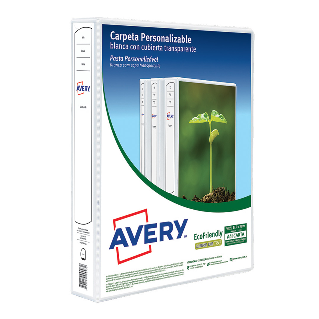 CARPETA CON CUBIERTA A4 AVERY BLANCA;
TRANSPARENTE 60