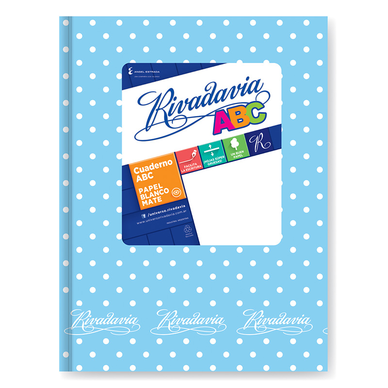  CUADERNO RIVADAVIA 19X23 ABC TAPA CARTON  LUNAR CELESTE 50 HOJAS RAYADO
