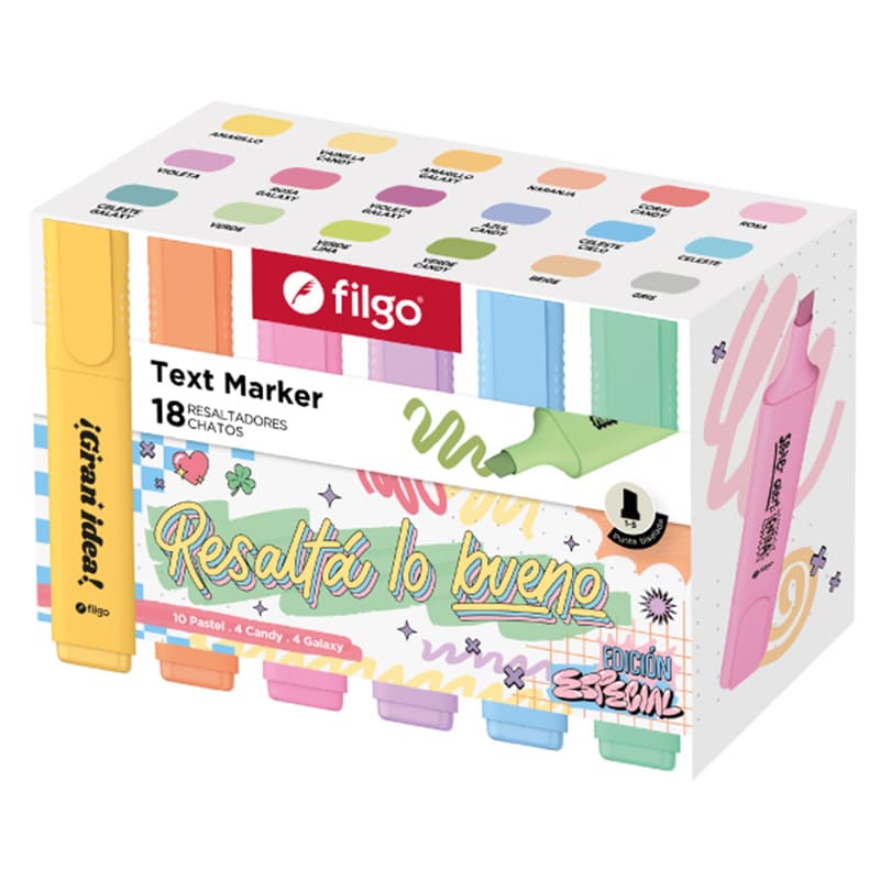  RESALTADOR CHATO FILGO X18 PASTEL  ESTUCHE MAGNETICO SURTIDO